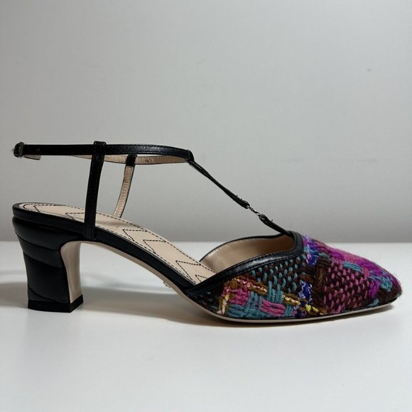Gucci Marmont 55mm Tweed T-strap Pumps In Pink Size 38.5